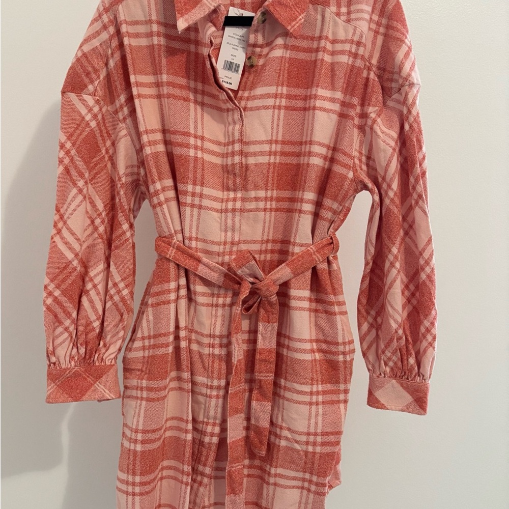 French Connection Coral Rose Plaid Shirt Dress